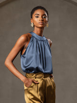 [Real Teal] SilkSilky-CA Sleeveless Halter Women's T-Shirt 004