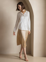 [White] SilkSilky-CA Long Sleeve Lapel Collar Women's Shirt 007