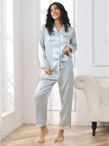 [Light Blue] SilkSilky-CA Long Sleeve Lapel Collar Women's Pajamas 004
