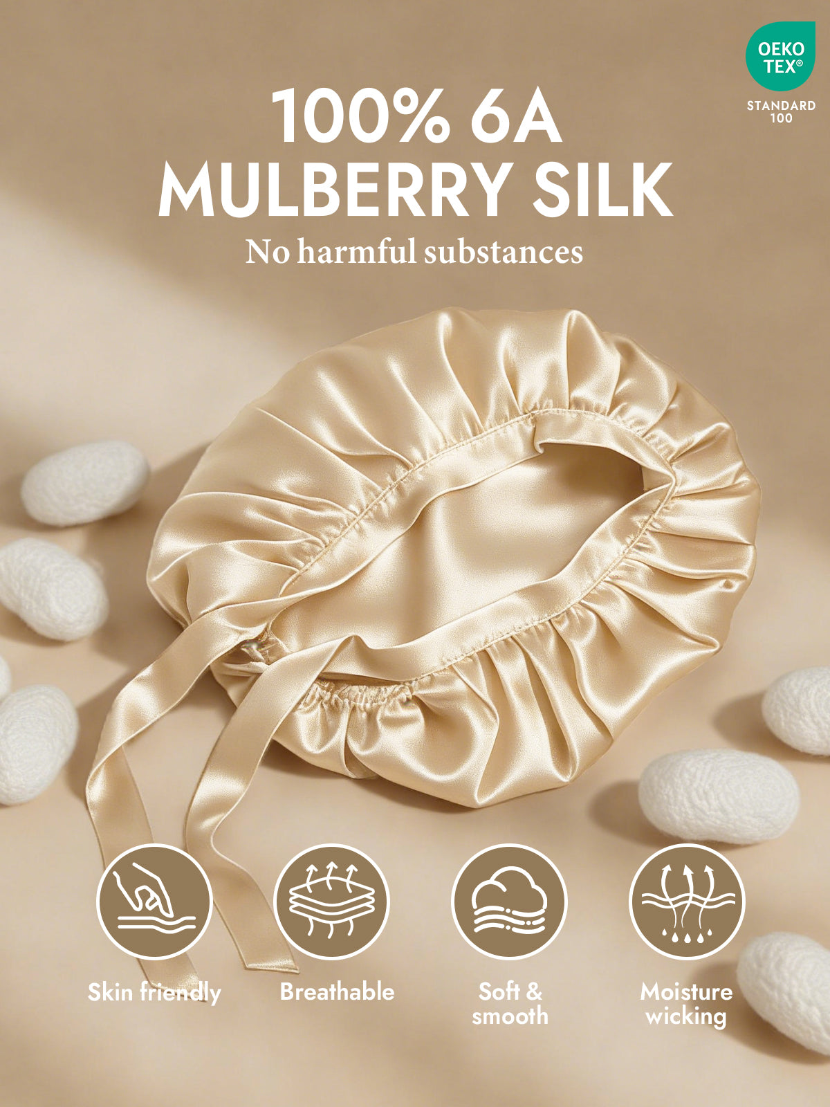 [Champagne] SilkSilky-CA Pure Silk Sleep Cap 002