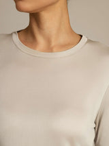 [Gray] SilkSilky-CA 100% Silk Jersey Long Sleeve Crew Neck Women's T-Shirt 004