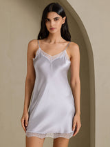 [Silver] SilkSilky-CA Spaghetti Strap Sweetheart Neck Nightgown 001
