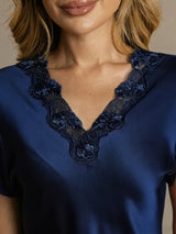 [Dark Blue] SilkSilky-CA Short Sleeve V Neck Nightgown 004