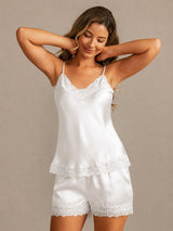 [White] SilkSilky-CA Spaghetti Strap V Neck Camisole Set 006