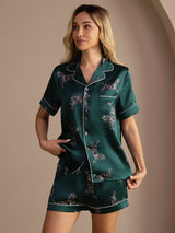 [Emerald Zebra] SilkSilky-CA Short Sleeve Lapel Collar Women's Pajamas 003
