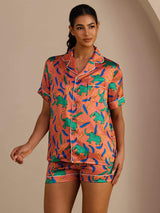 [Clay Elephant] SilkSilky-CA Short Sleeve Lapel Collar Women's Pajamas 001