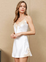 [White] SilkSilky-CA 3/4 Sleeve V Neck Nightgown&Robe Set 006