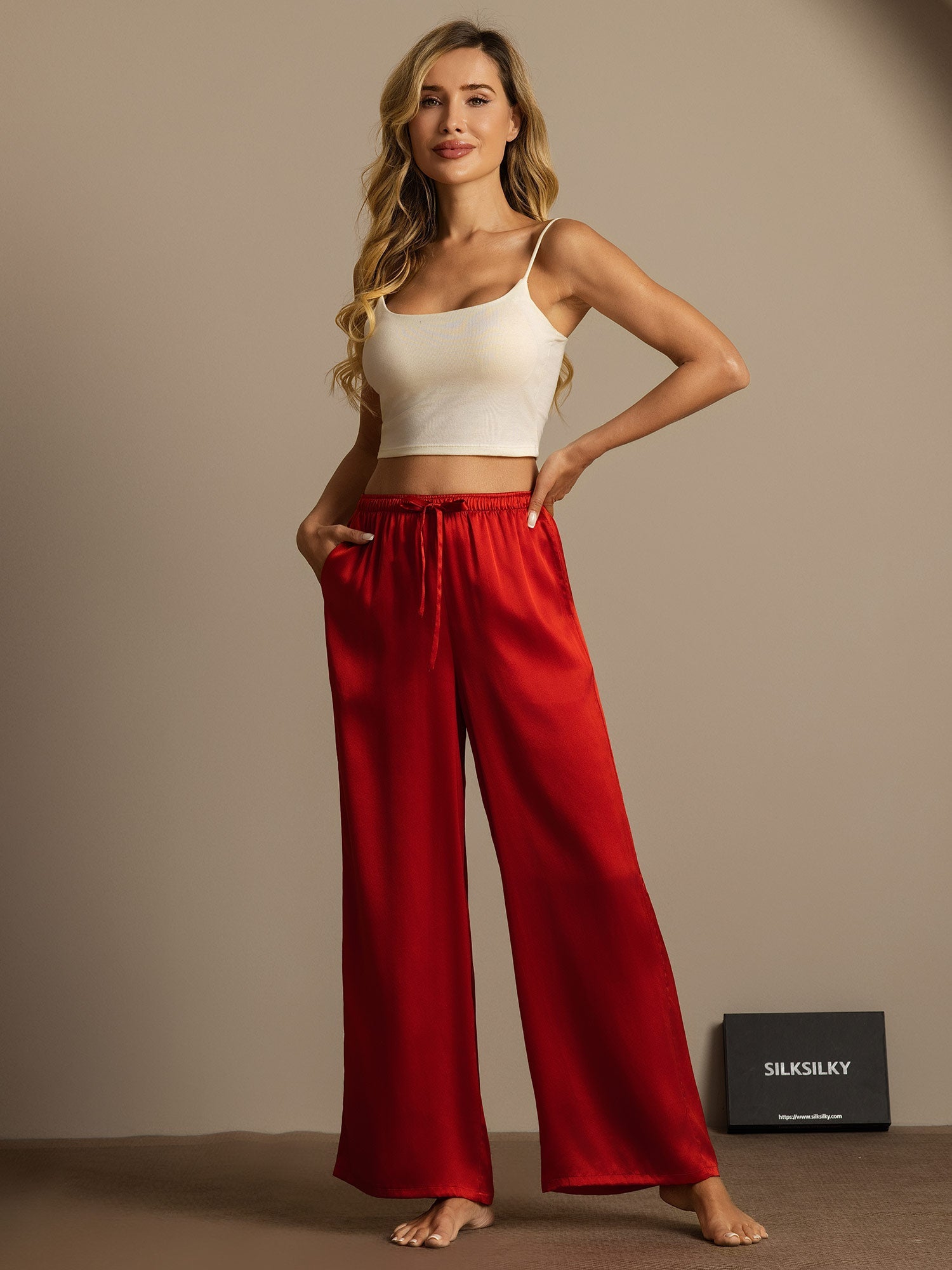 [Wine] SilkSilky-CA Pure Silk Womens Pants 003