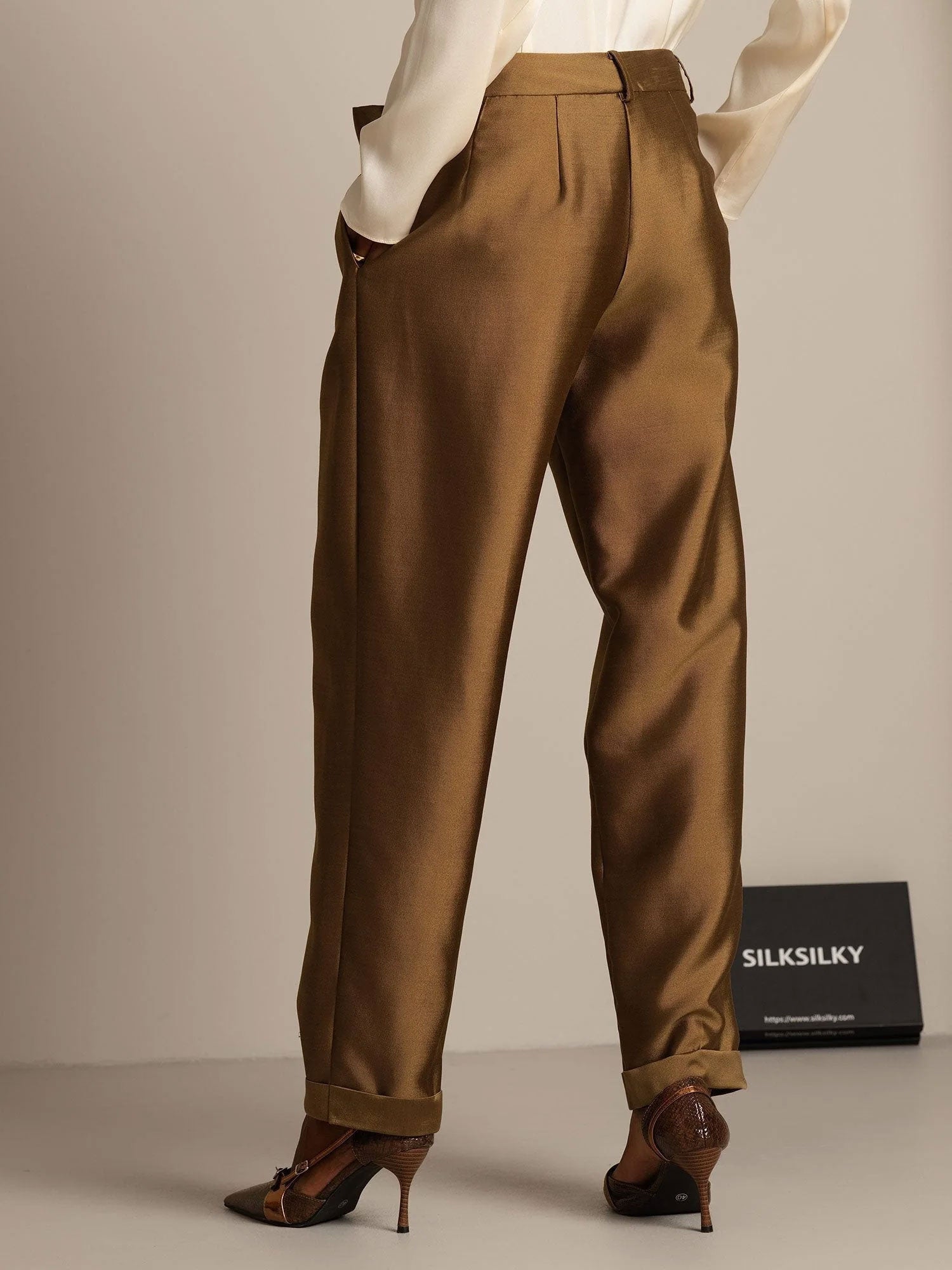 [Bronze] SilkSilky-CA 32Momme Silk-Wool Blend Womens Pants 002,