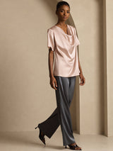 [Tuscany] SilkSilky-CA Short Sleeve Cowl Neck Women's Blouse 007