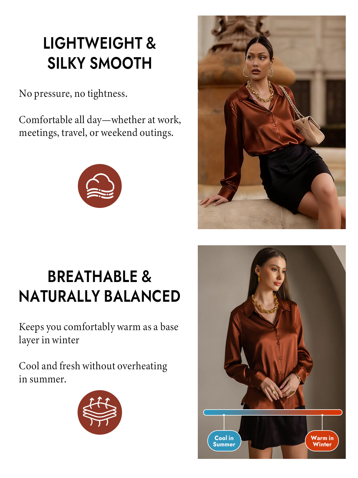 [Caramel] SilkSilky-CA Silk Long Sleeve Lapel Collar Women's Shirt 004