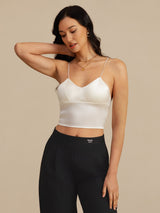 [White] SilkSilky-CA Spaghetti Strap V Neck Camisole 006