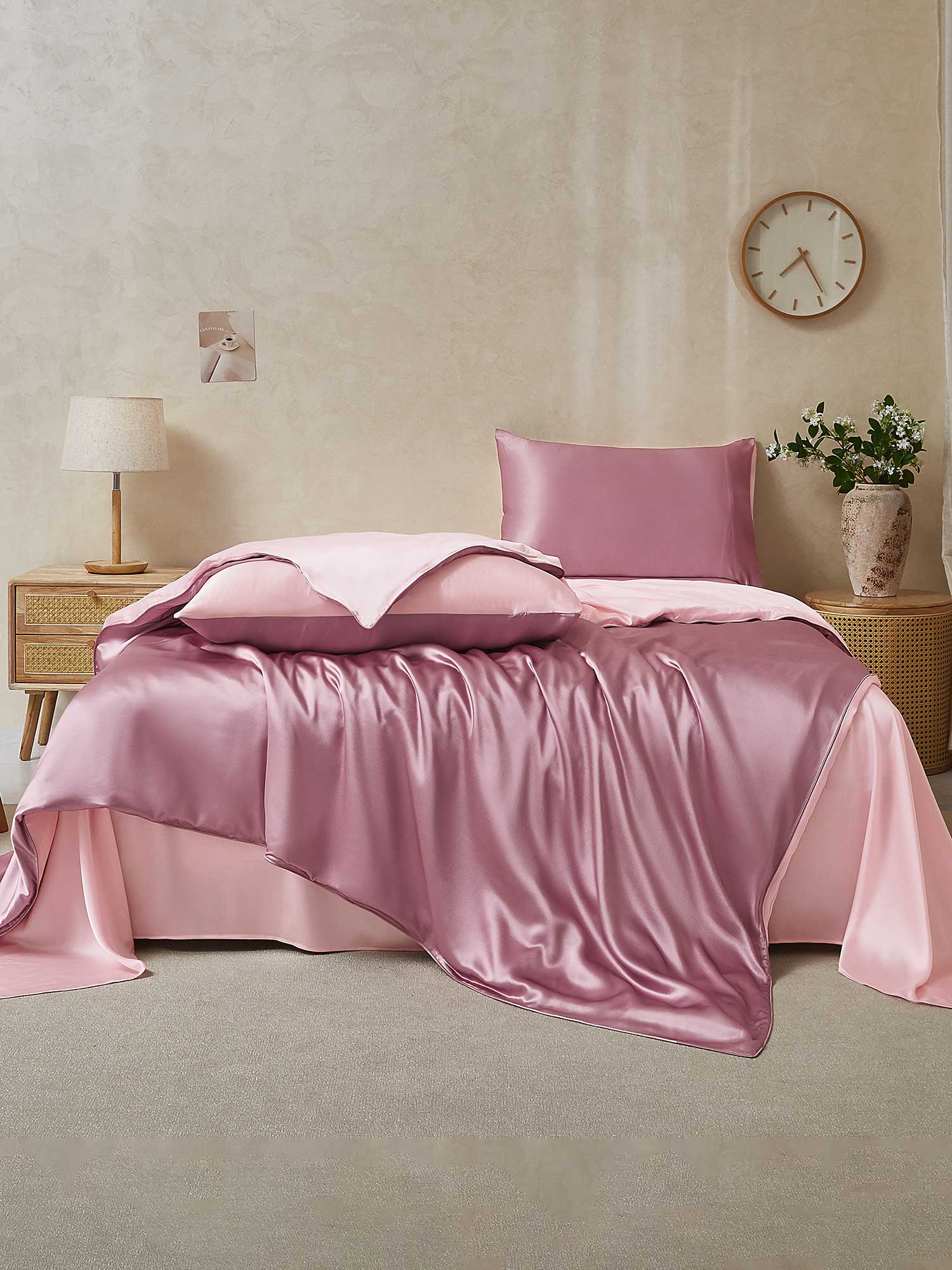 [PaleMauve+LightPink] SilkSilky-CA 19Momme Pure Silk Bedding Set 002,