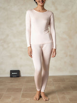 [Light Pink] SilkSilky-CA Long Sleeve Round Neck Women's Long Johns 001