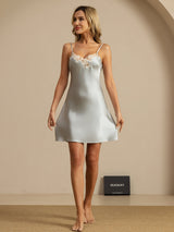 [Light Blue] SilkSilky-CA Spaghetti Strap V Neck Nightgown 006