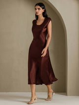 [Coffee] SilkSilky-CA Cap Sleeve Dress 007