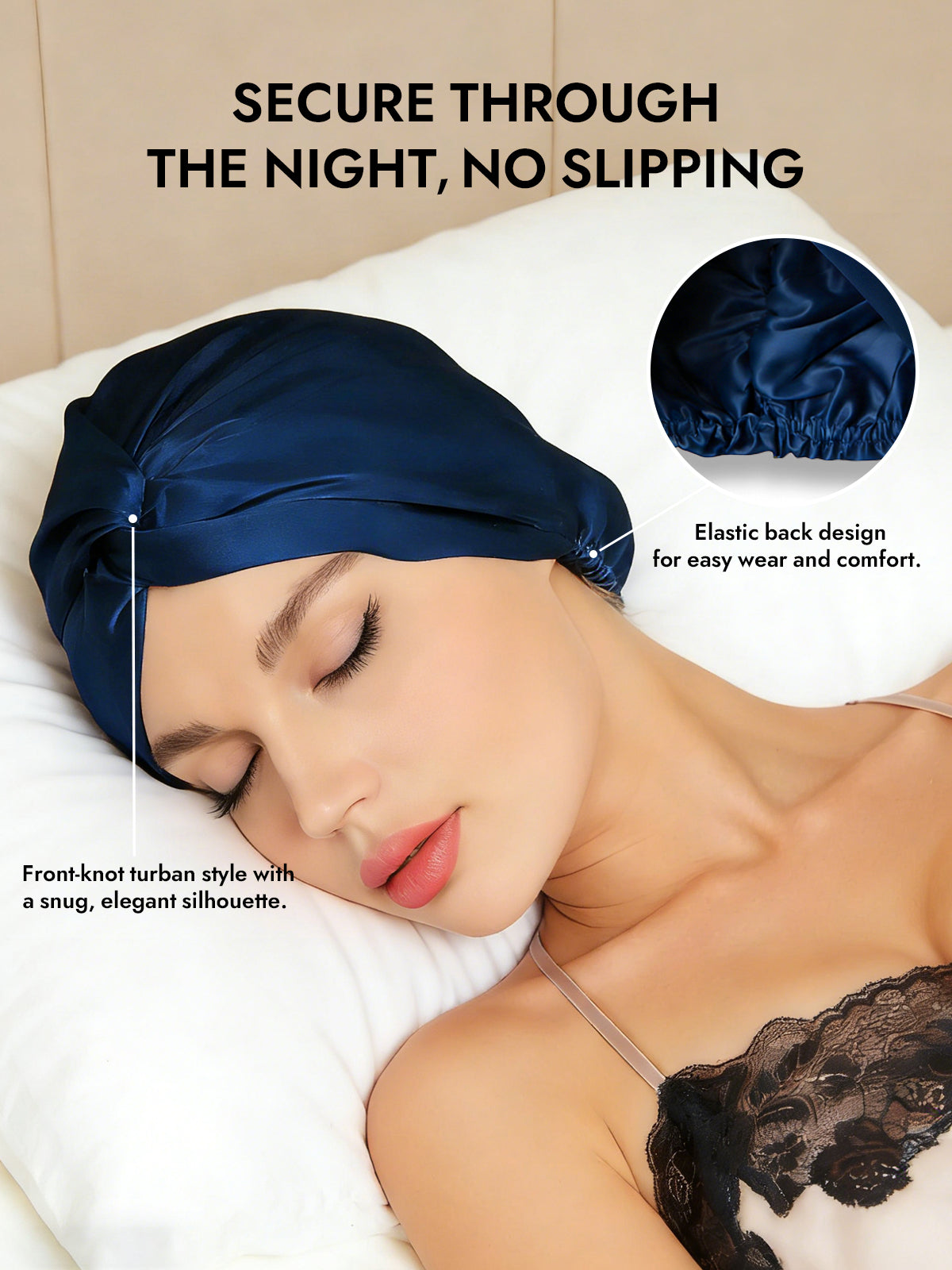 [Dark Blue] SilkSilky-CA Pure Silk Sleep Cap 005