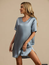 [Grayish Blue] SilkSilky-CA Half Sleeve V Neck Nightgown 005