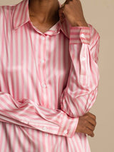 [Pink Stripe] SilkSilky-CA Long Sleeve Lapel Collar Women's Shirt 004