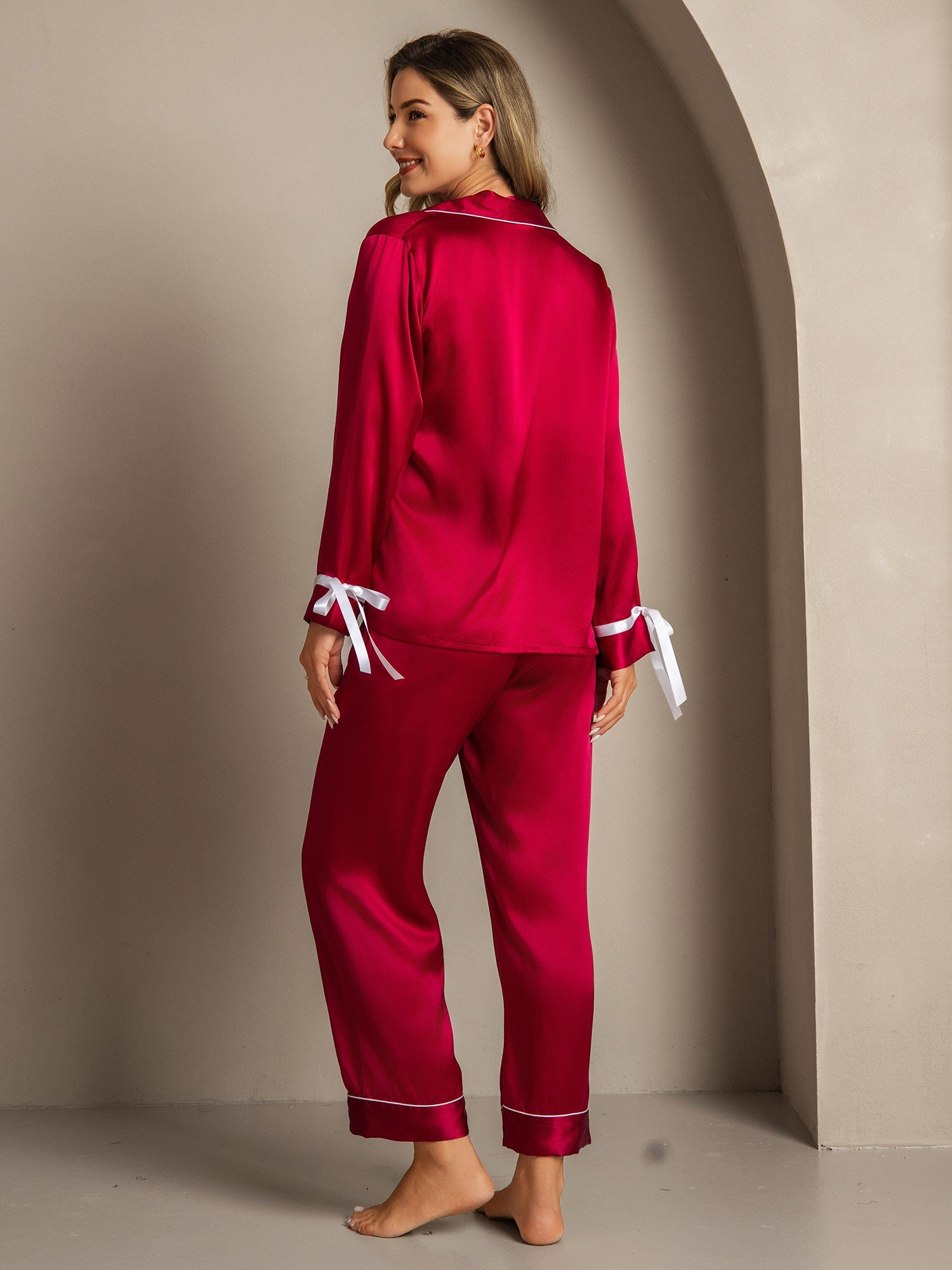 [Wine] SilkSilky-CA Pure Silk Womens Pajamas 002,