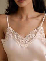 [Pink] SilkSilky-CA Spaghetti Strap V Neck Nightgown 004