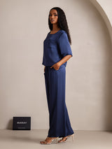 [Dark Blue] SilkSilky-CA Half Sleeve Round Neck Women's Pajamas 004