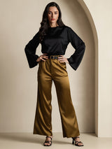 [Black] SilkSilky-CA Long Sleeve Boat Neck Blouse 007