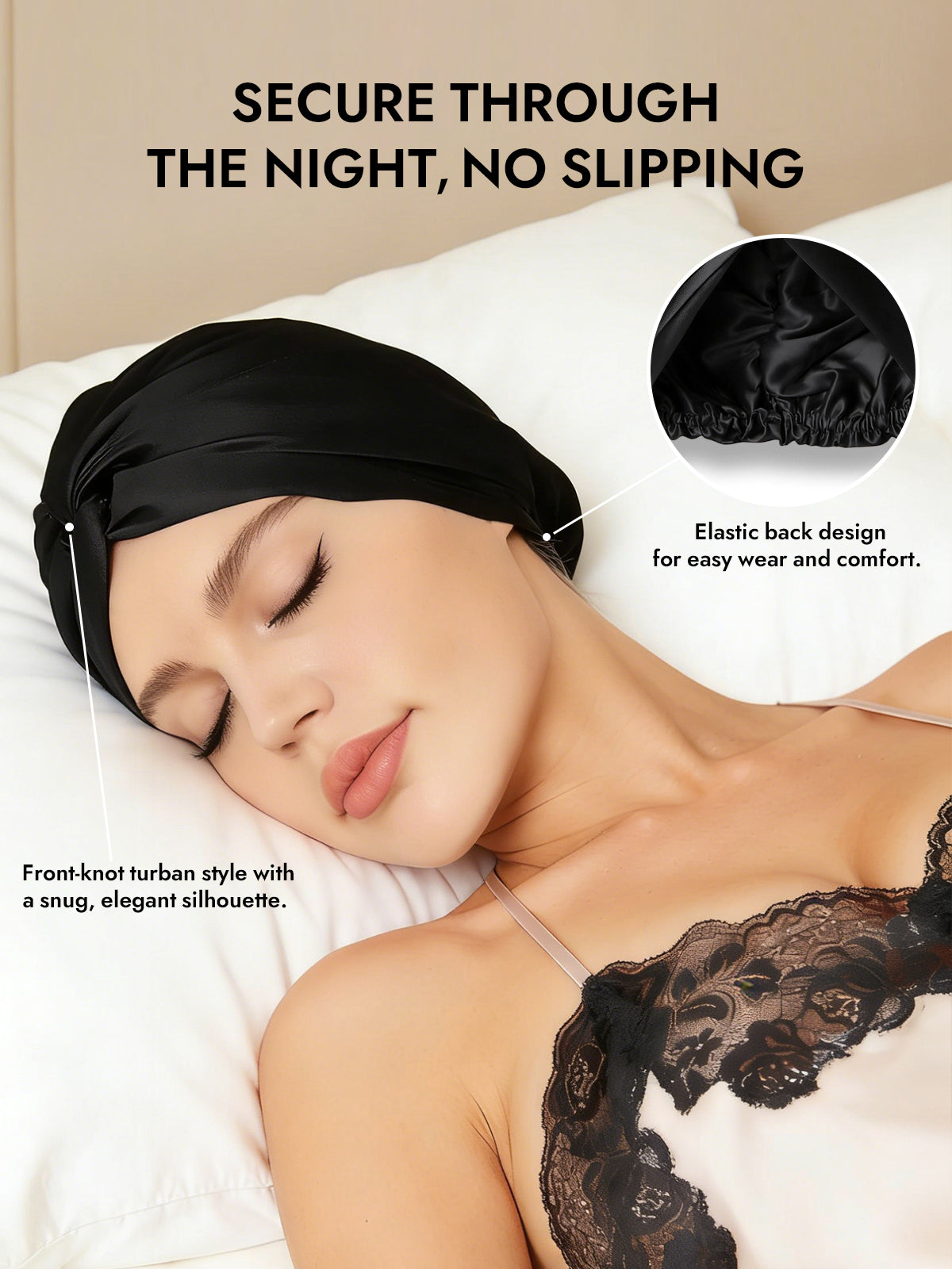 [Black] SilkSilky-CA Pure Silk Sleep Cap 005