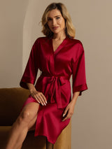 [Wine] SilkSilky-CA 3/4 Sleeve Women's Robe 004