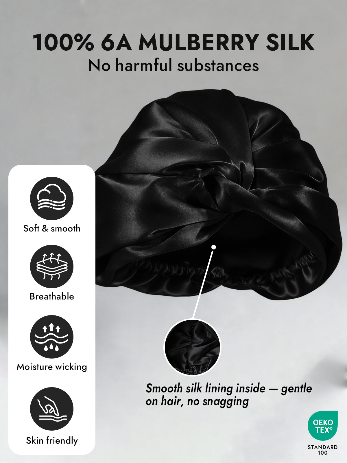 [Black] SilkSilky-CA Pure Silk Sleep Cap 003