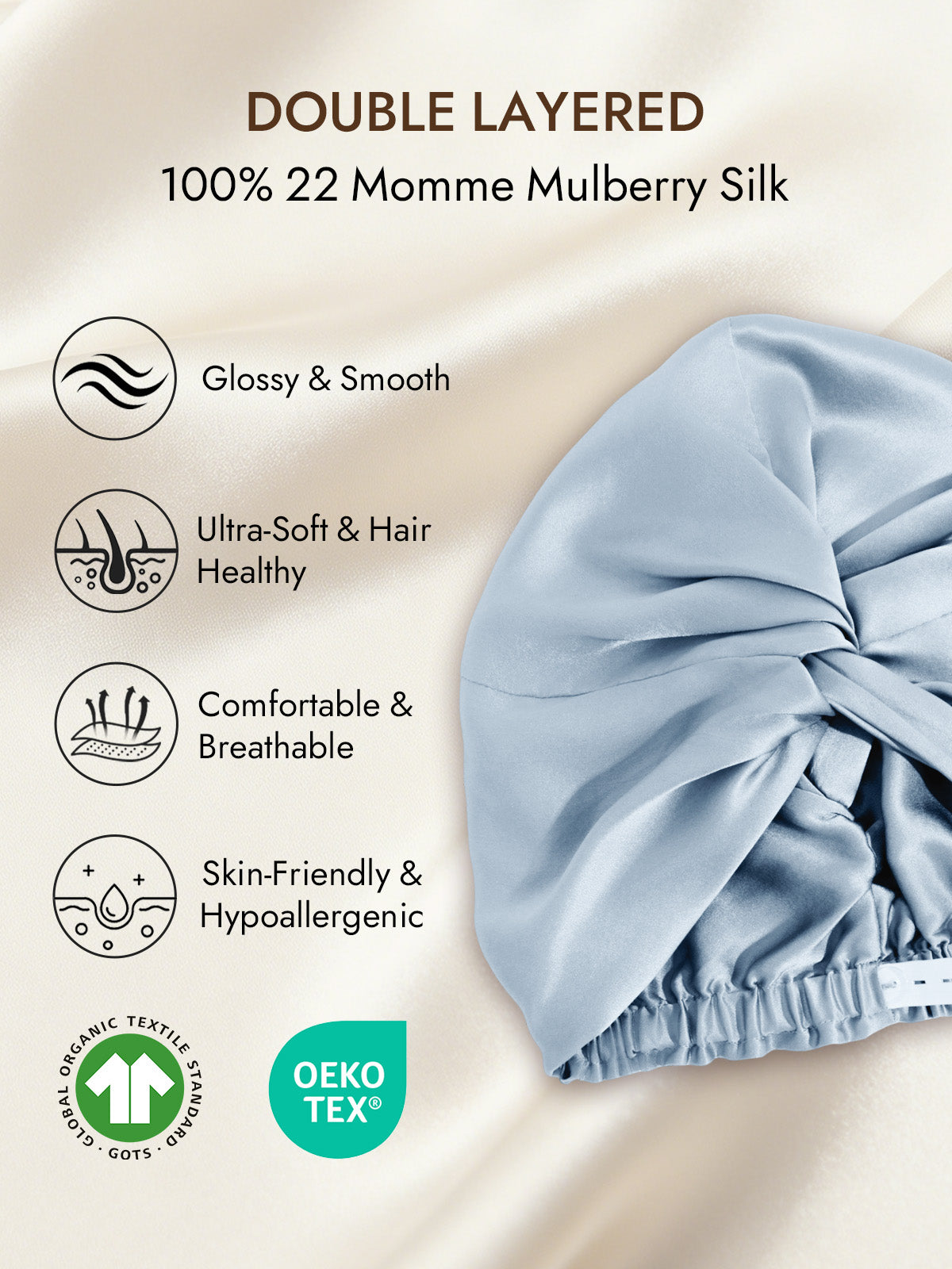 [Steel Blue] SilkSilky-CA 22Momme Pure Silk Sleep Cap 002