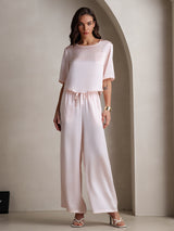[Pink] SilkSilky-CA Half Sleeve Round Neck Women's Pajamas 001