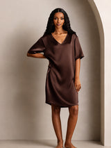 [Brown] SilkSilky-CA Half Sleeve V Neck Nightgown 005