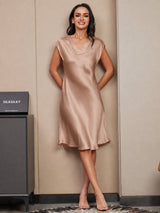 [Tuscany] SilkSilky-CA Cap Sleeve V Neck Nightgown 004