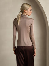 [Khaki] SilkSilky-CA Silk Jersey Long Sleeve Turtle Neck Women's T-Shirt 002