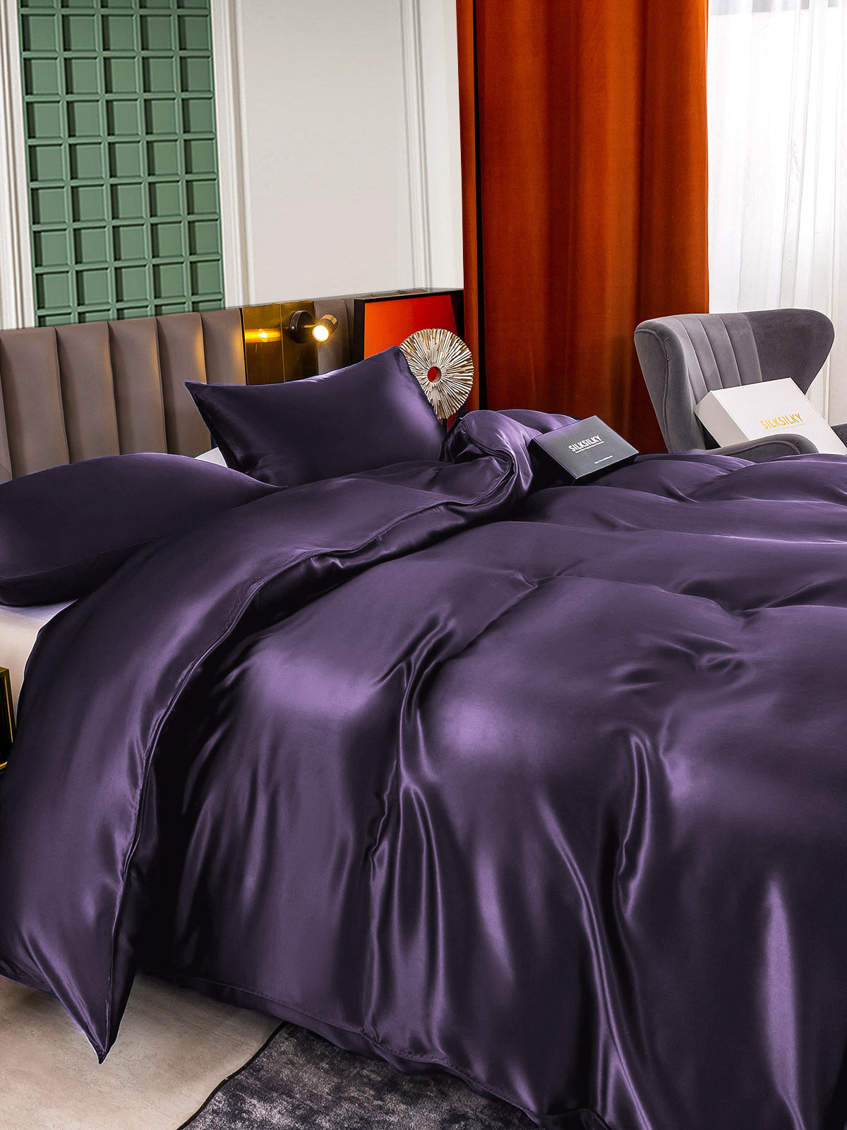 [Deep Purple] SilkSilky-CA 22Momme Pure Silk Bedding Set 005,