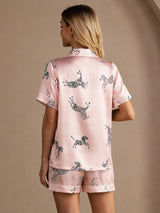 [Pink Zebra] SilkSilky-CA Short Sleeve Lapel Collar Women's Pajamas 002
