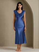 [Real Teal] SilkSilky-CA Cap Sleeve Dress 001