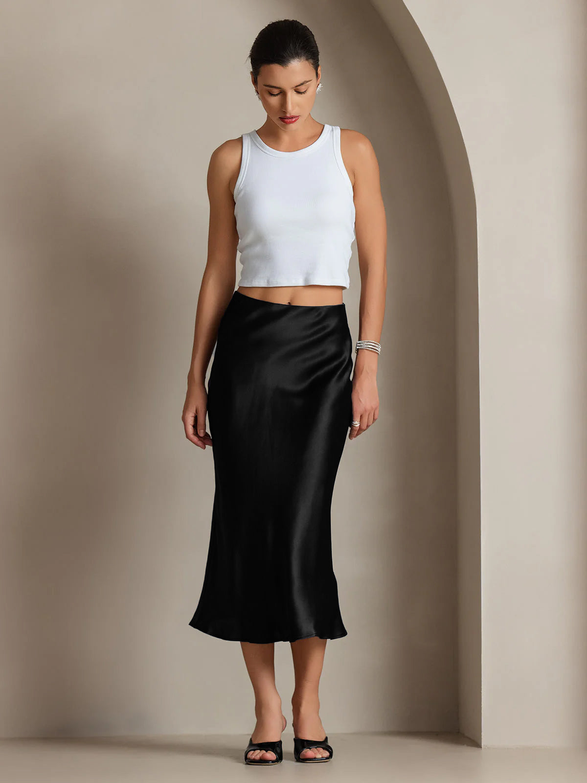 [Black] SilkSilky-CA 19Momme Pure Silk Skirt 003