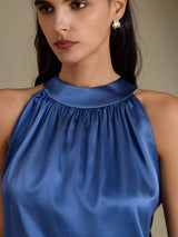 [Real Teal] SilkSilky-CA Sleeveless Halter Women's T-Shirt 004