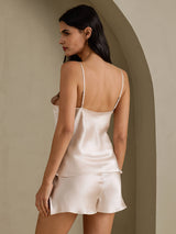 [Beige] SilkSilky-CA Spaghetti Strap V Neck Camisole Set 002