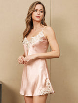 [Pink] SilkSilky-CA 3/4 Sleeve V Neck Nightgown&Robe Set 004