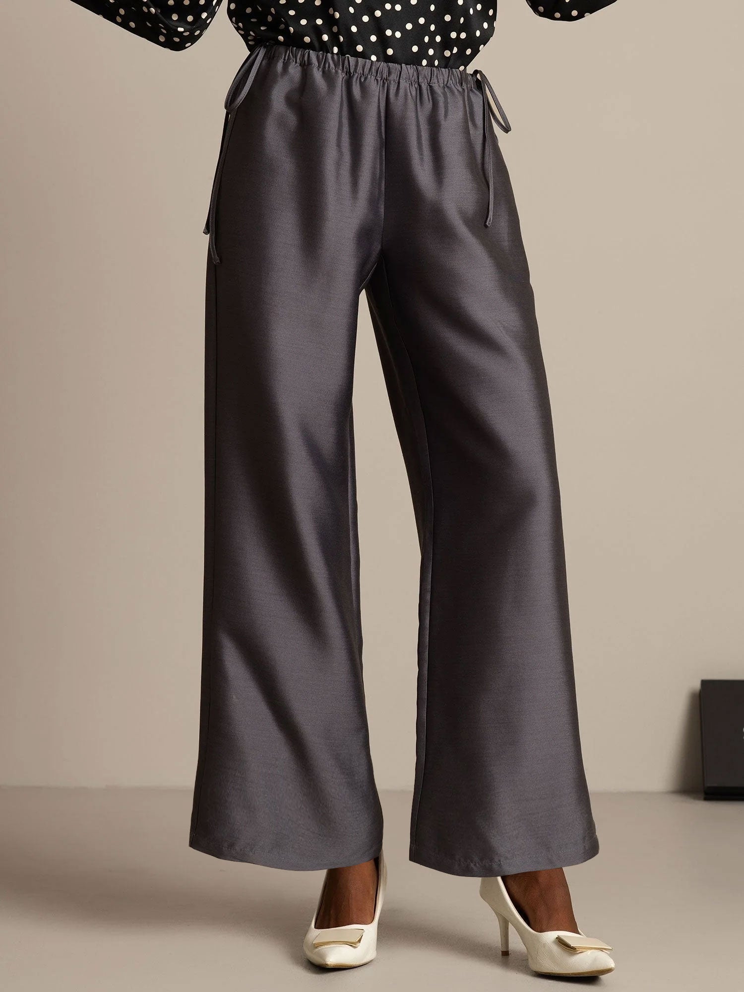 [Gray] SilkSilky-CA 32Momme Silk-Wool Blend Womens Pants 005,