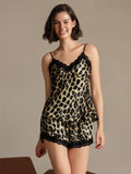 SilkSilky-CA Pure Silk V Neck Camisole Set Leopard 001