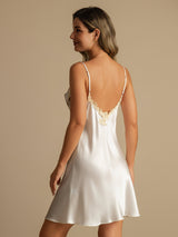 [White] SilkSilky-CA Spaghetti Strap V Neck Nightgown 002