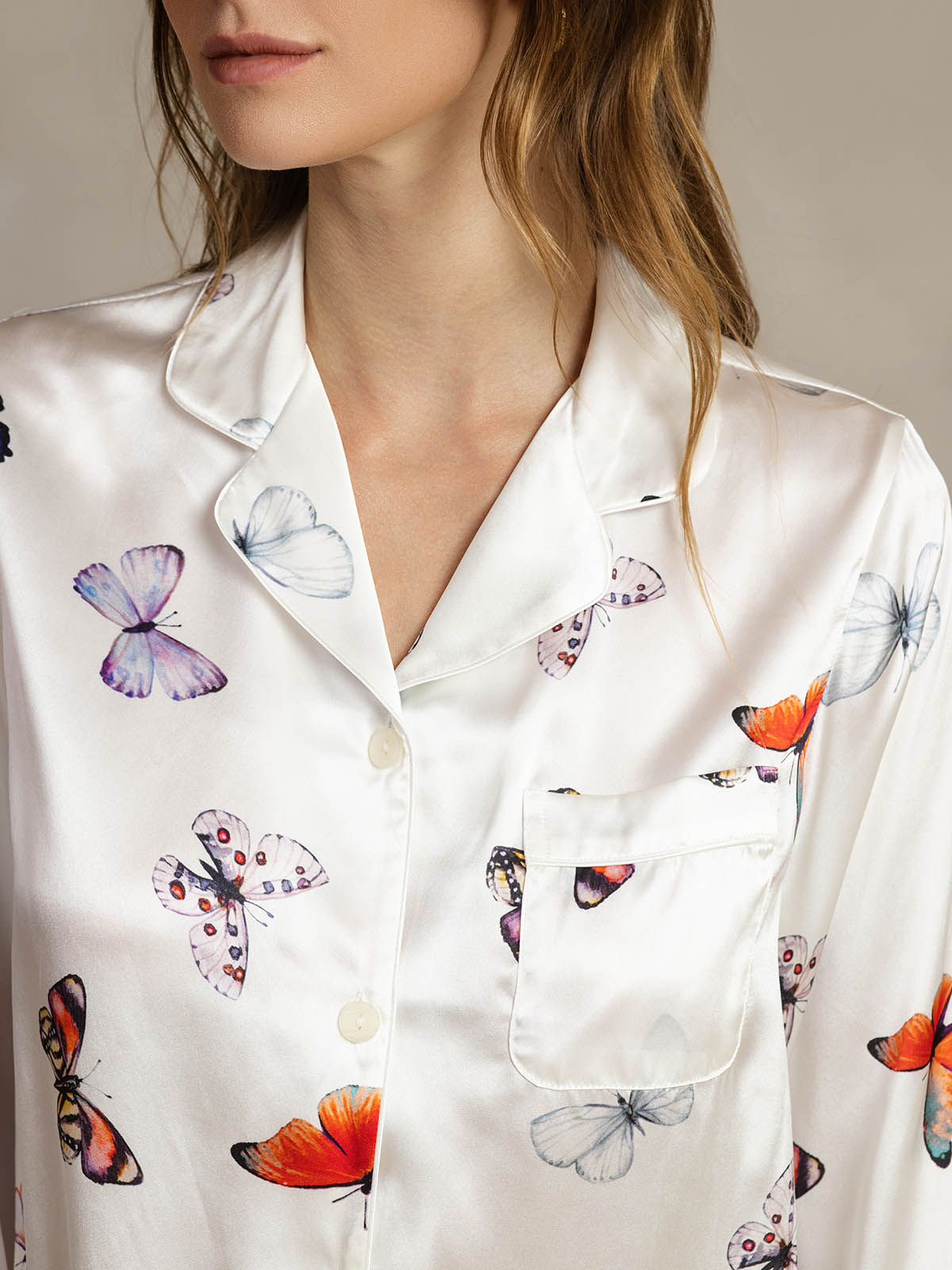 [White Butterfly] SilkSilky-CA Pure Silk Womens Pajamas 004