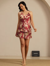 [Wine Dragon] SilkSilky-CA Spaghetti Strap V Neck Camisole Set 007