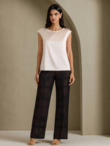 [Beige] SilkSilky-CA Cap Sleeve Round Neck Women's T-Shirt 006