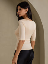 [Beige] SilkSilky-CA Half Sleeve Women's T-Shirt 002