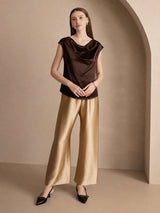 [Bitter Chocolate] SilkSilky-CA Cap Sleeve Cowl Neck Women's T-Shirt 006
